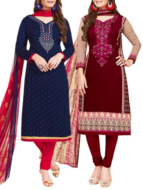 multi colored unstitched combo suit - 15381765 - Very Small Image - 1