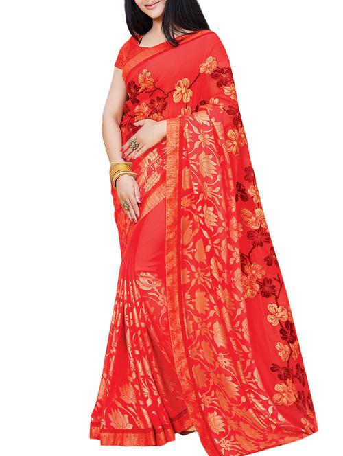 floral woven saree with blouse - 15381968 - Very Small Image - 1