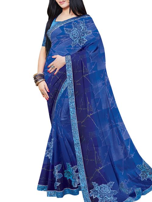 abstract printed saree with blouse - 15381975 - Very Small Image - 1
