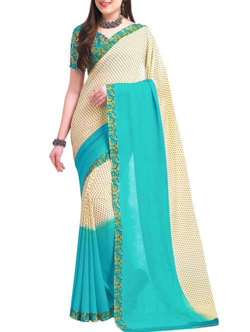 contrast bordered printed saree with blouse - 15382832 - Very Small Image - 1