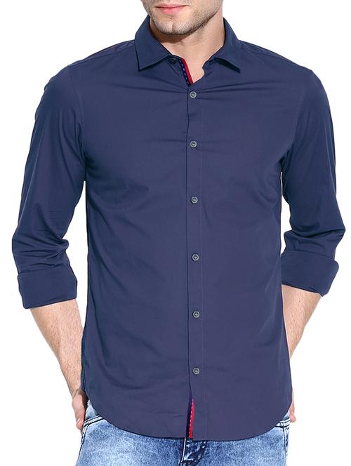 navy blue solid casual shirt - 15383026 - Very Small Image - 1