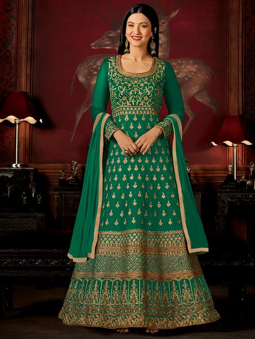embroidered semi-stitched anarkali suit - 15383891 - Very Small Image - 1