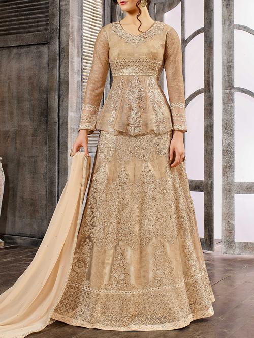zari embroidered semi-stitched peplum top- skirt set - 15383911 - Very Small Image - 1