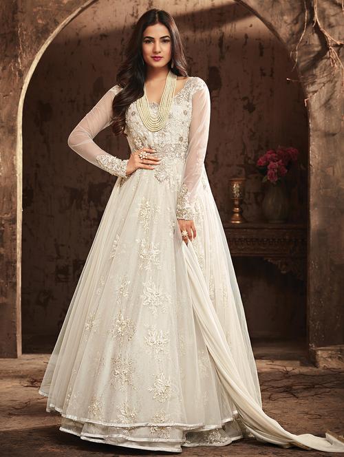 embroidered semi-stitched flared suit - 15383922 - Very Small Image - 1