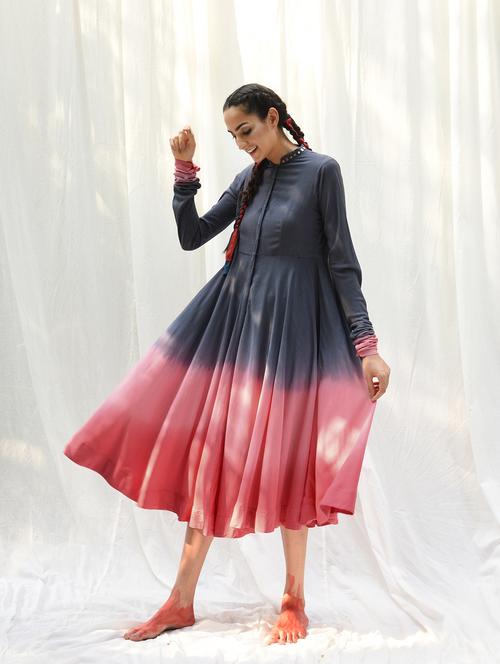 fusion long sleeves ombre ethnic dress - 15384115 - Very Small Image - 1