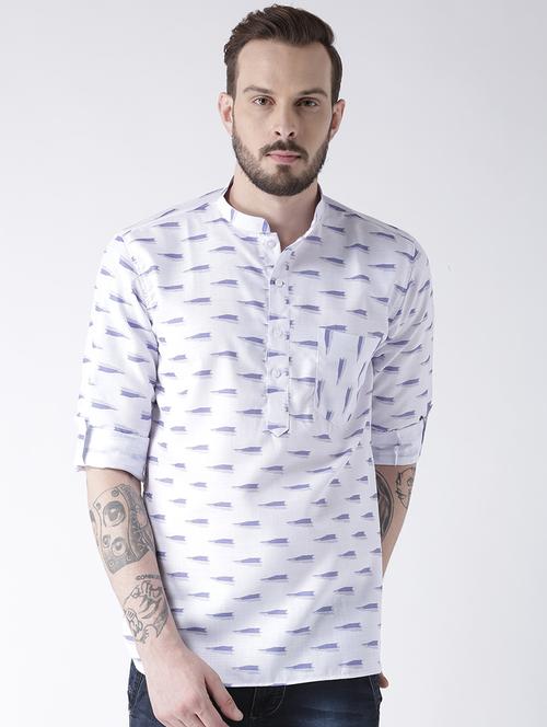 white cotton short kurta - 15384240 - Very Small Image - 1