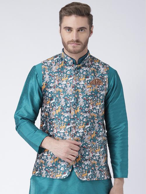 blue cotton nehru jacket - 15384292 - Very Small Image - 1