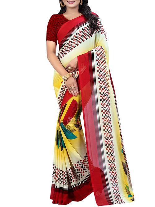 contrast border geometric saree with blouse - 15384416 - Very Small Image - 1