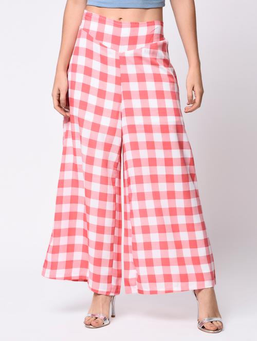 checkered high rise flared palazzo - 15384515 - Very Small Image - 1