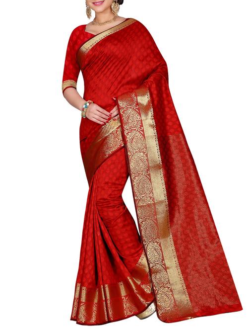 jacquard woven zari border saree with blouse - 15385057 - Very Small Image - 1