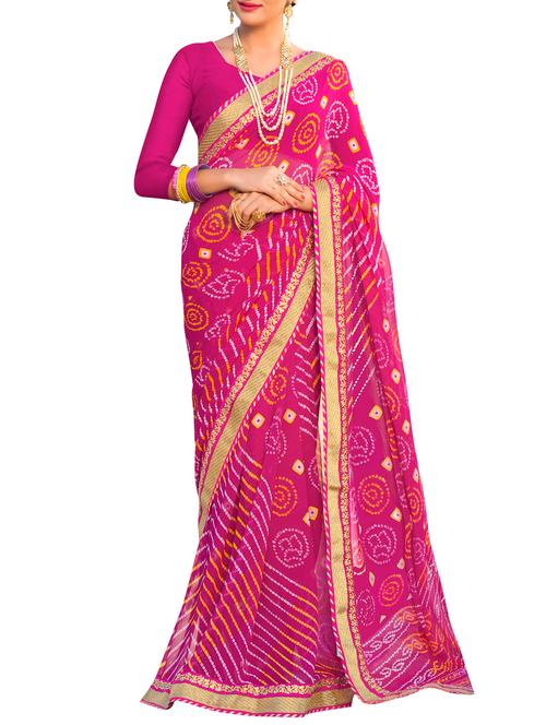 delicate golden border bandhani saree with blouse - 15385272 - Very Small Image - 1