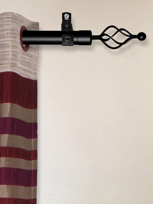 adjustable curtain rod with modern finials and brackets, 51" to 86 inches", black - 15385770 - Very Small Image - 1