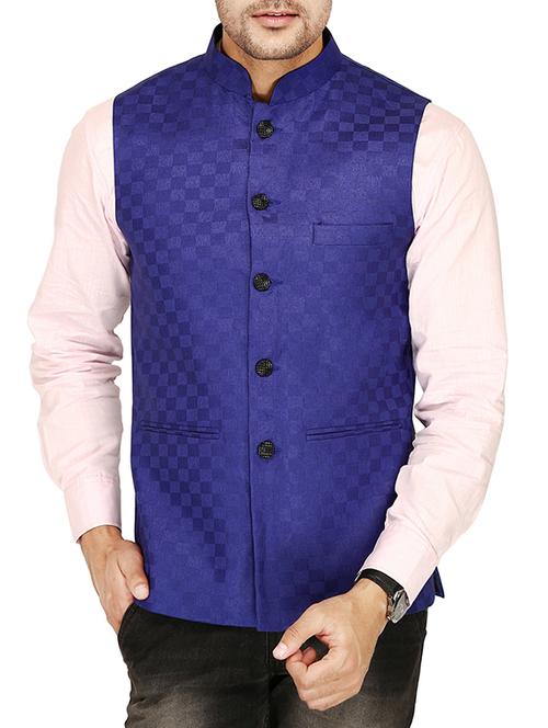 blue cotton nehru jacket - 15385848 - Very Small Image - 1