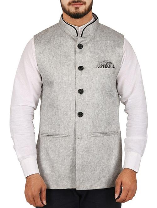 grey cotton nehru jacket - 15385855 - Very Small Image - 1