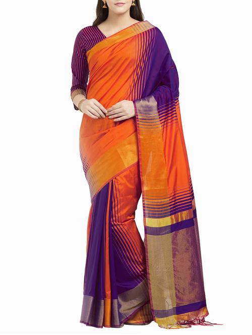 dual tone stripes woven saree with blouse - 15386110 - Very Small Image - 1