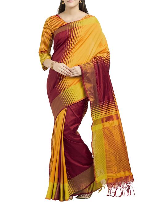 dual tone stripes woven saree with blouse - 15386113 - Very Small Image - 1