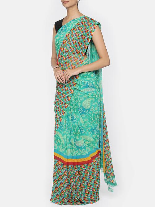 paisley printed saree with blouse - 15386243 - Very Small Image - 1