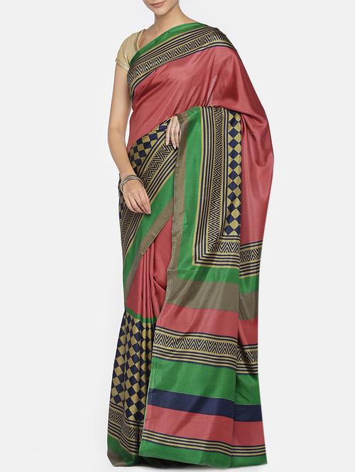 contrast bordered saree with blouse - 15386245 - Very Small Image - 1