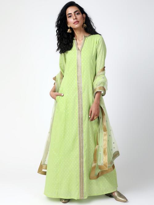 pastel green gota patti a-line suit set - 15386361 - Very Small Image - 1
