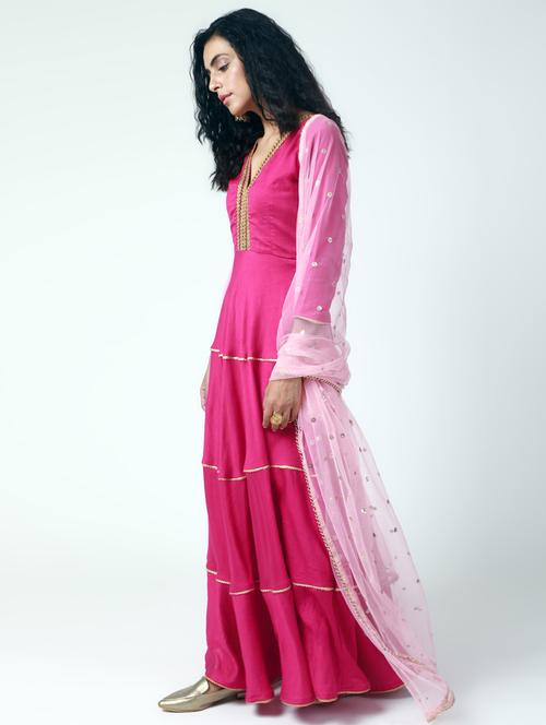 flared tiered with gota border suit set - 15386363 - Very Small Image - 1