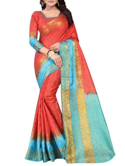 contrast pallu self design saree with blouse - 15386911 - Very Small Image - 1