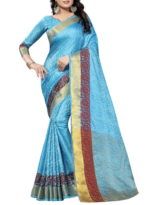 jacquard self design saree with blouse - 15386913 - Very Small Image - 1