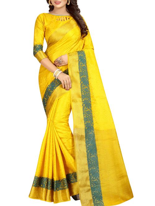jacquard self design saree with blouse - 15386922 - Very Small Image - 1