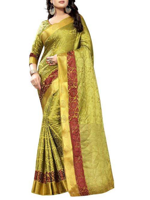 floral jacquard self design saree with blouse - 15386955 - Very Small Image - 1