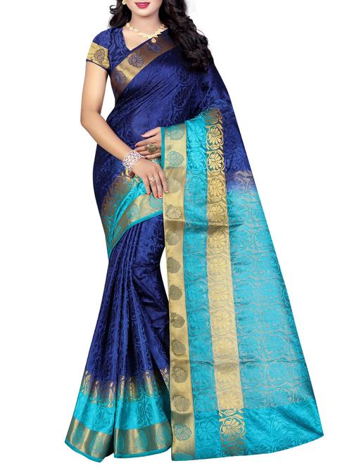 contrast pallu jacquard woven saree with blouse - 15386959 - Very Small Image - 1