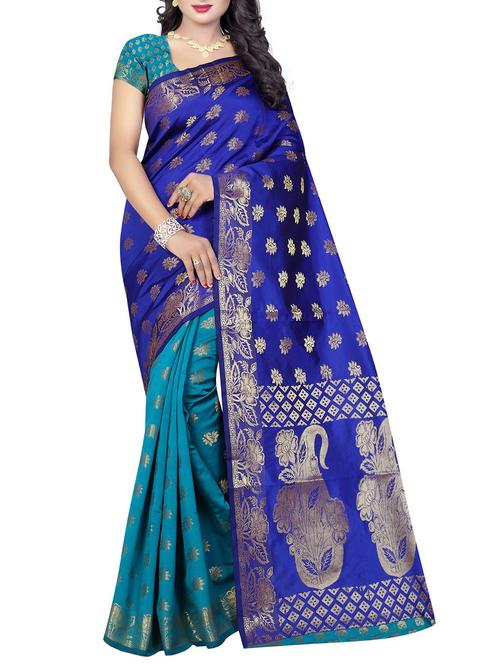 half & half zari kanjivaram saree with blouse - 15387036 - Very Small Image - 1