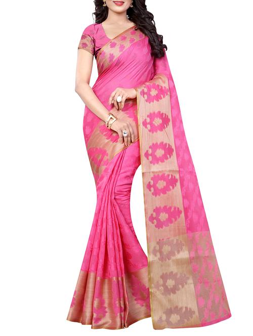 contrast border woven saree with blouse - 15387395 - Very Small Image - 1