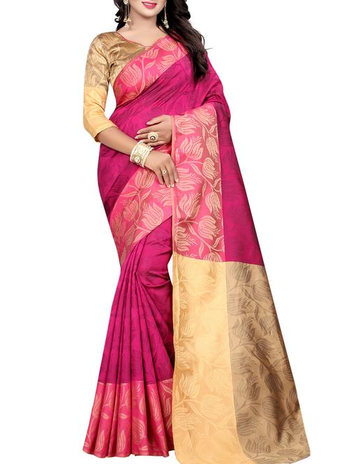 floral jacquard woven saree with blouse - 15387415 - Very Small Image - 1