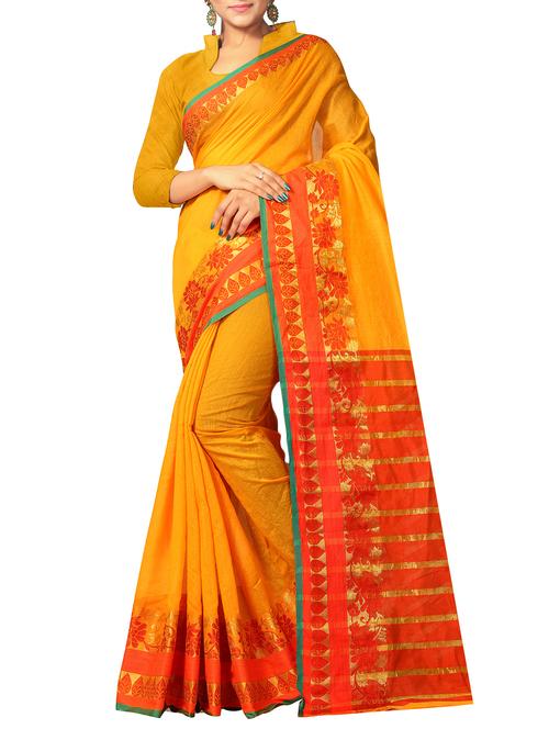 contrast floral zari border woven saree with blouse - 15387889 - Very Small Image - 1
