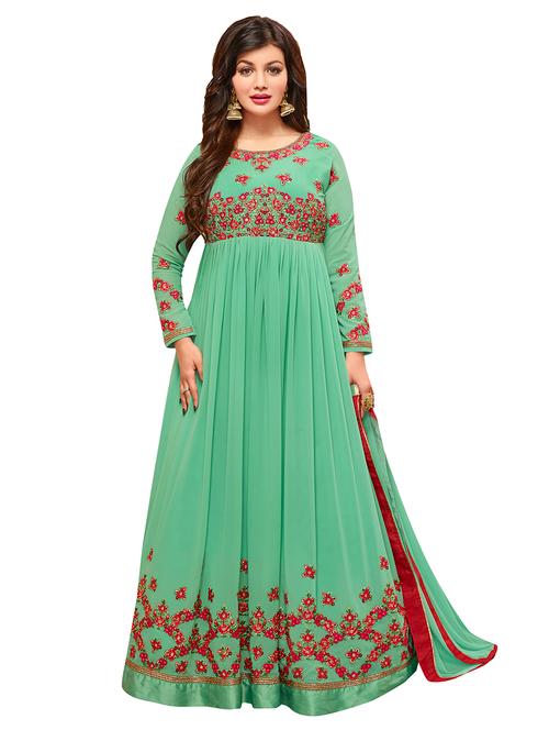 embroidered semi-stitched flared suit - 15388337 - Very Small Image - 1
