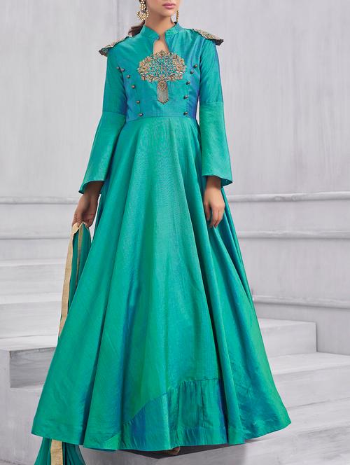 embroidered semi-stitched flared suit - 15388371 - Very Small Image - 1