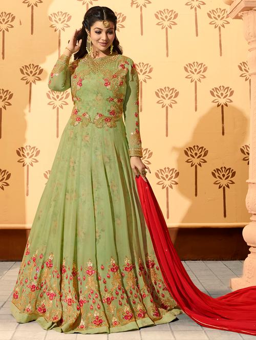 embroidered semi-stitched anarkali suit - 15388446 - Very Small Image - 1