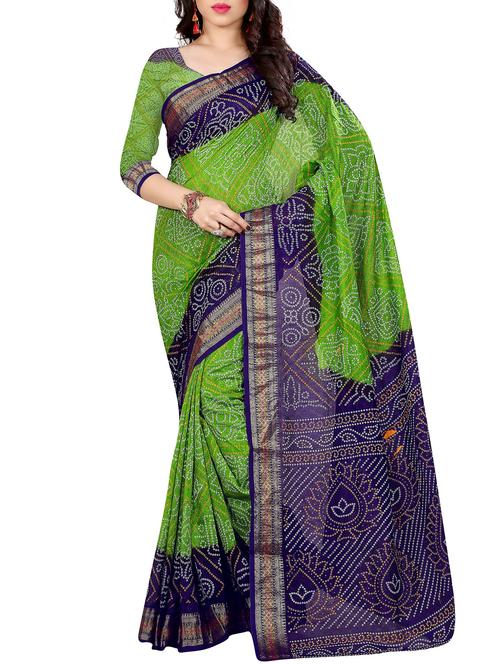 contrast border bandhani saree with blouse - 15388601 - Very Small Image - 1