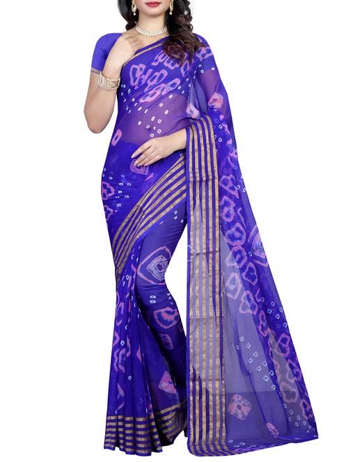 striped border nbandhani saree with blouse - 15388702 - Very Small Image - 1