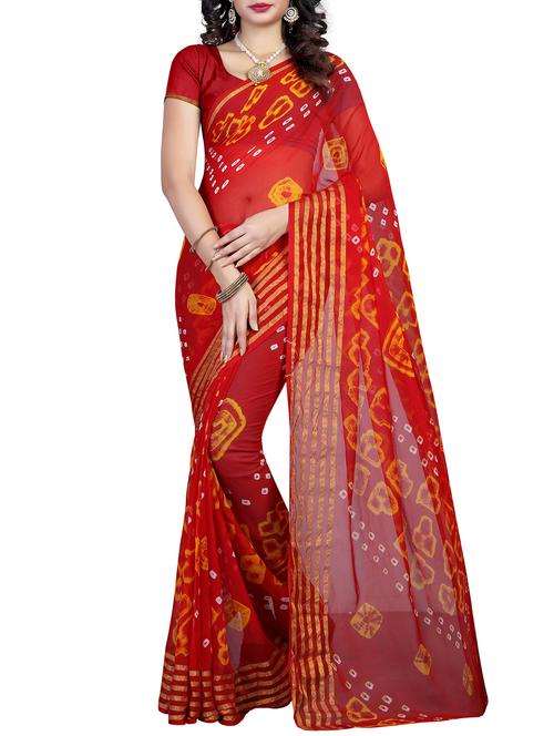striped border nbandhani saree with blouse - 15388703 - Very Small Image - 1