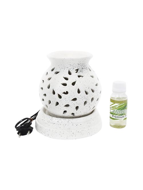 aroma diffuser set matki shape with 60 ml lemongrass fragrance oil white color - 15392026 - Very Small Image - 1