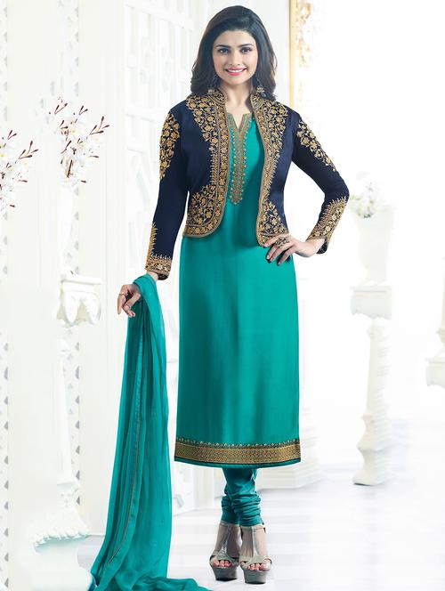 embroidered semi-stitched churidaar suit - 15393794 - Very Small Image - 1