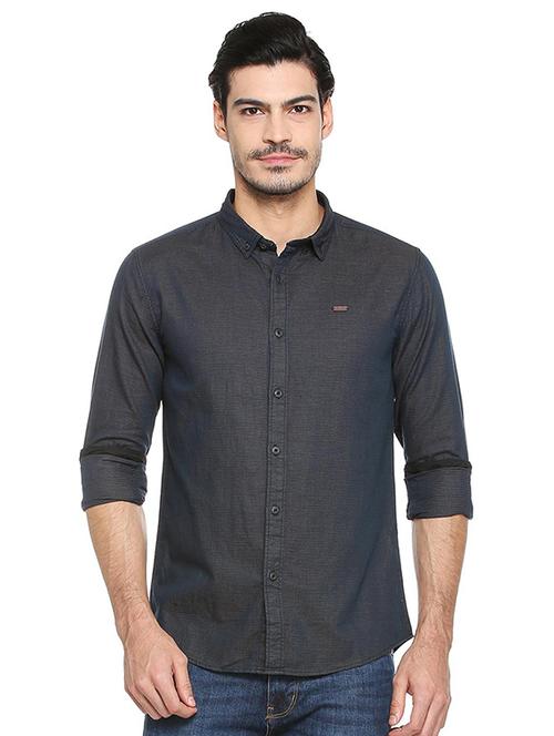 navy blue cotton casual shirt - 15394233 - Very Small Image - 1