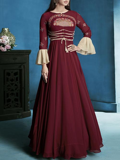 embroidered semi-stitched flared suit - 15396238 - Very Small Image - 1