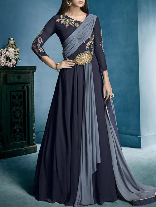 embroidered semi-stitched flared suit - 15396243 - Very Small Image - 1