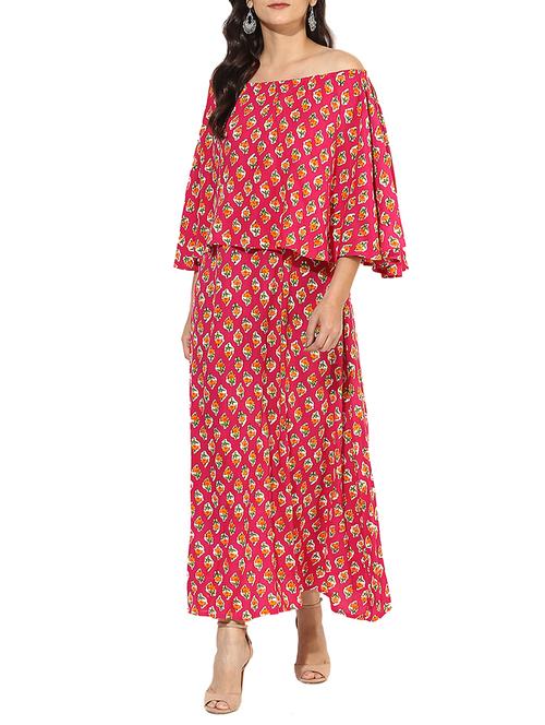 a-line printed dress with cape - 15396662 - Very Small Image - 1