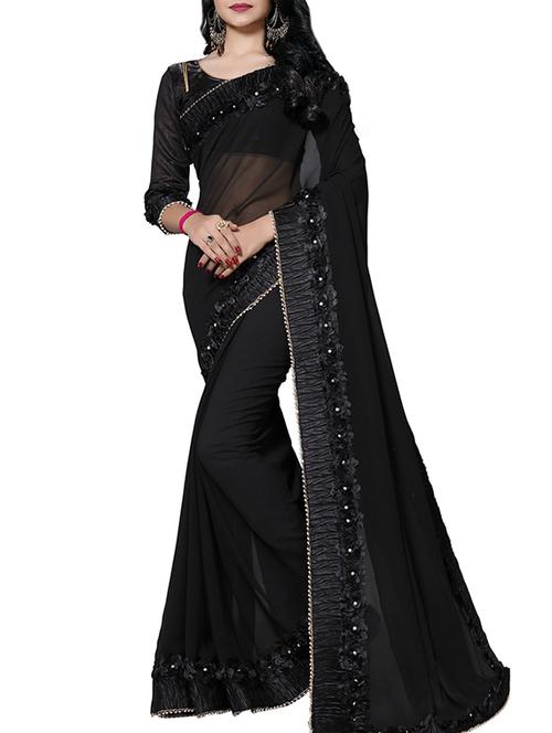 floral lace border saree with blouse - 15398069 - Very Small Image - 1