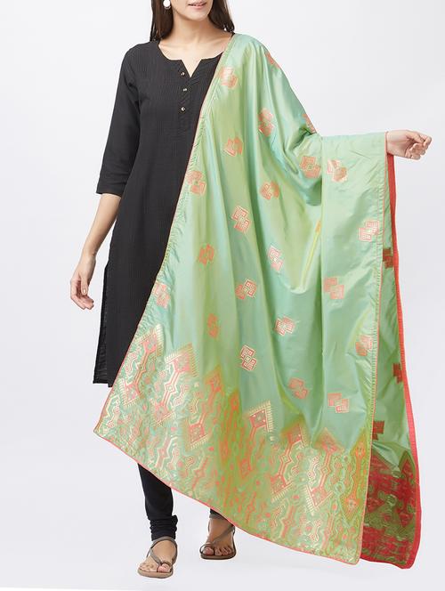 green silk dupatta - 15398148 - Very Small Image - 1