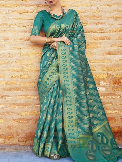paisley zari woven banarasi saree with blouse - 15398885 - Very Small Image - 1