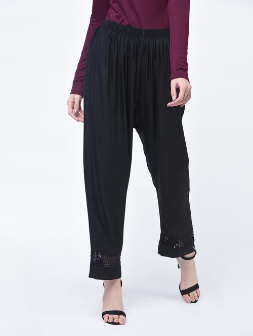 women solid laced hem relaxed fit trouser - 15399040 - Very Small Image - 1