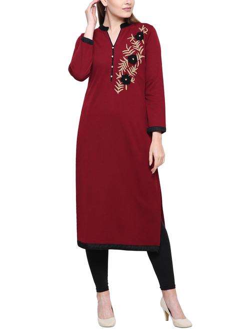 maroon wool woolen kurta - 15400100 - Very Small Image - 1